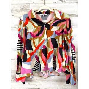 Crosby By Mollie Burch Womens XS Multicolor Abstract Cotton Stretch Blouse Top